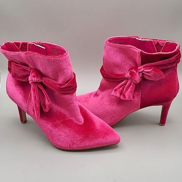 torrid Shoes - Torrid Pink Velvet Ankle Booties with a Bow on the Side & Pointed Toe, Size 8.5W